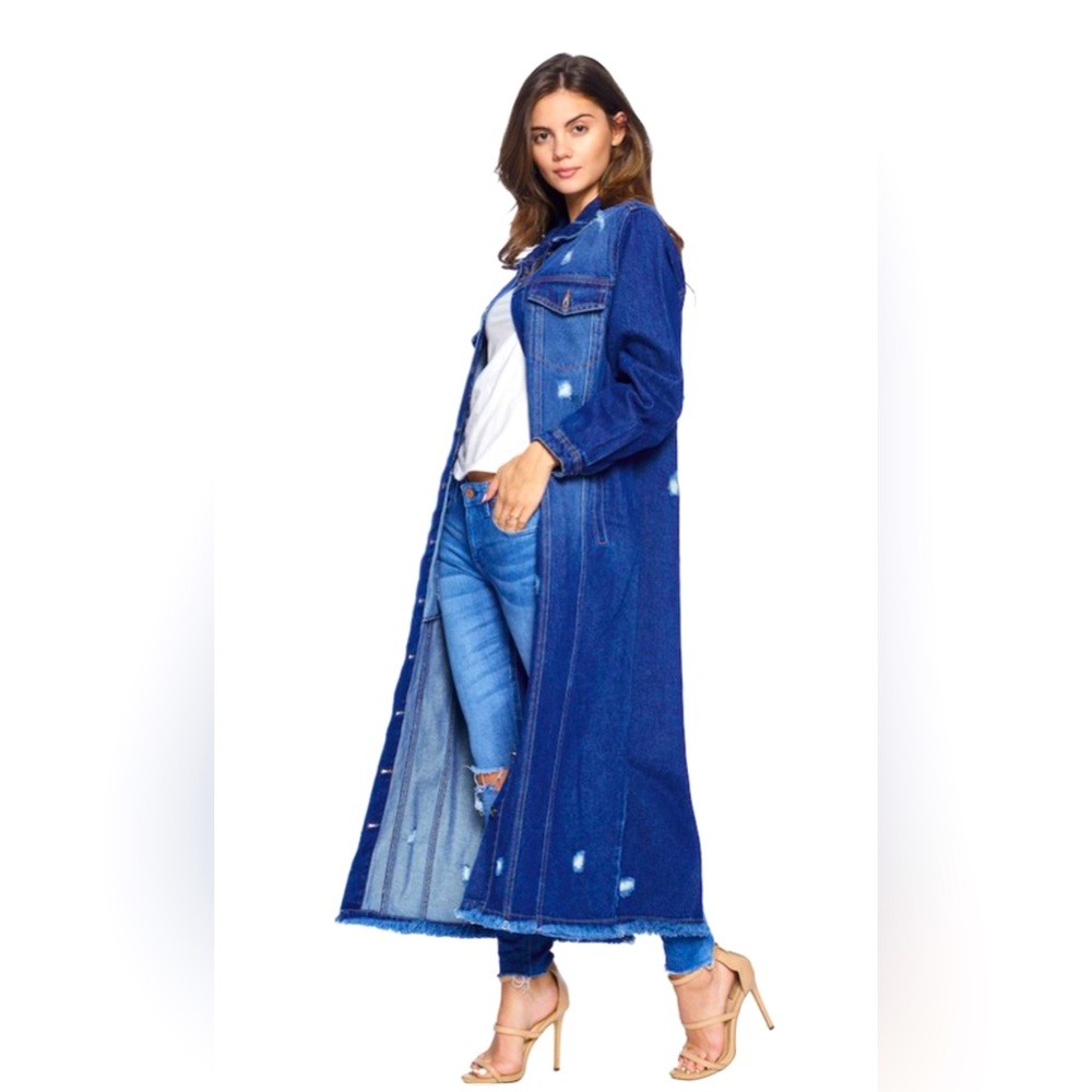 💙 DARK WASH💙 Distressed Denim Duster
